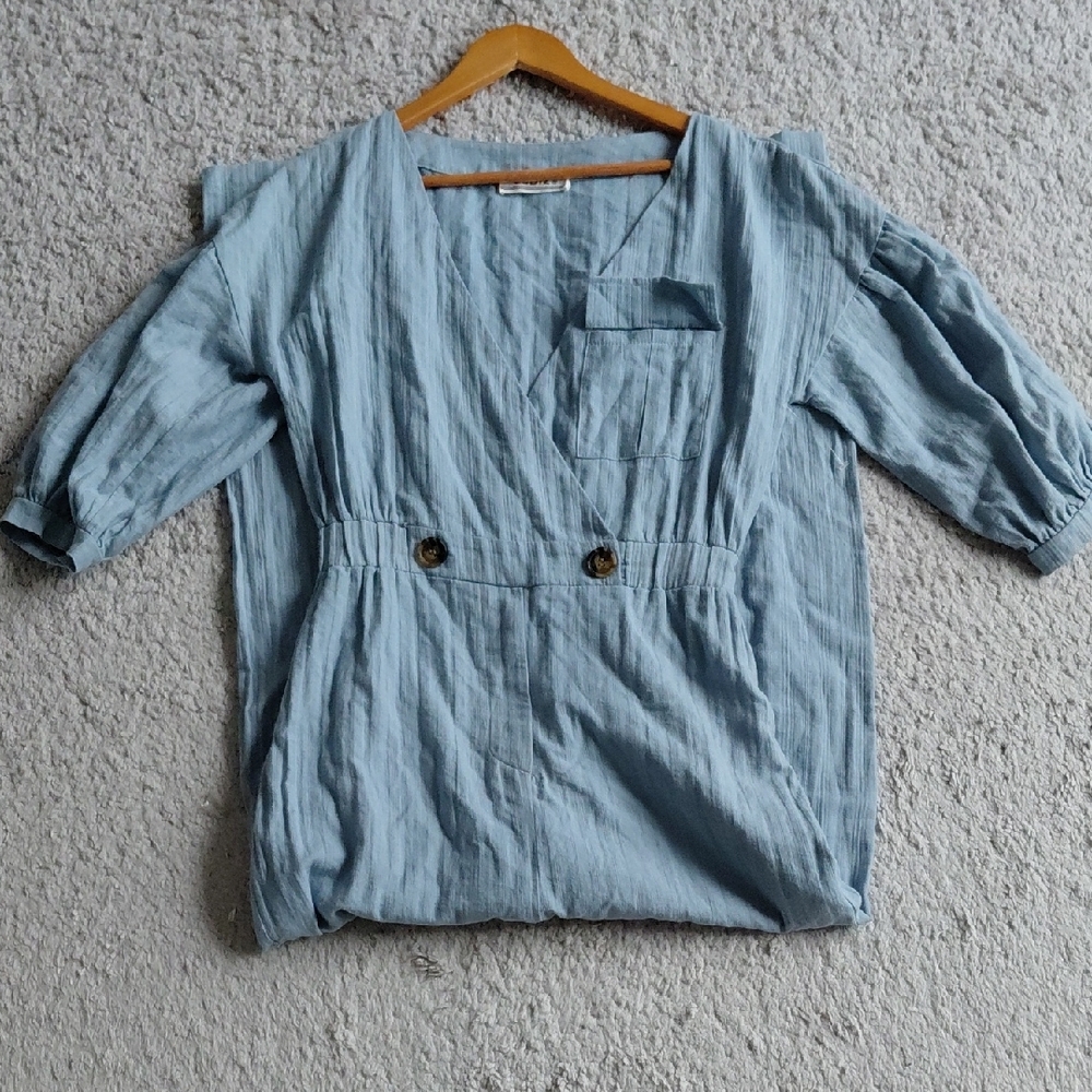 Anthropolgie (LaBiz) Blue Vneck Jumpsuit